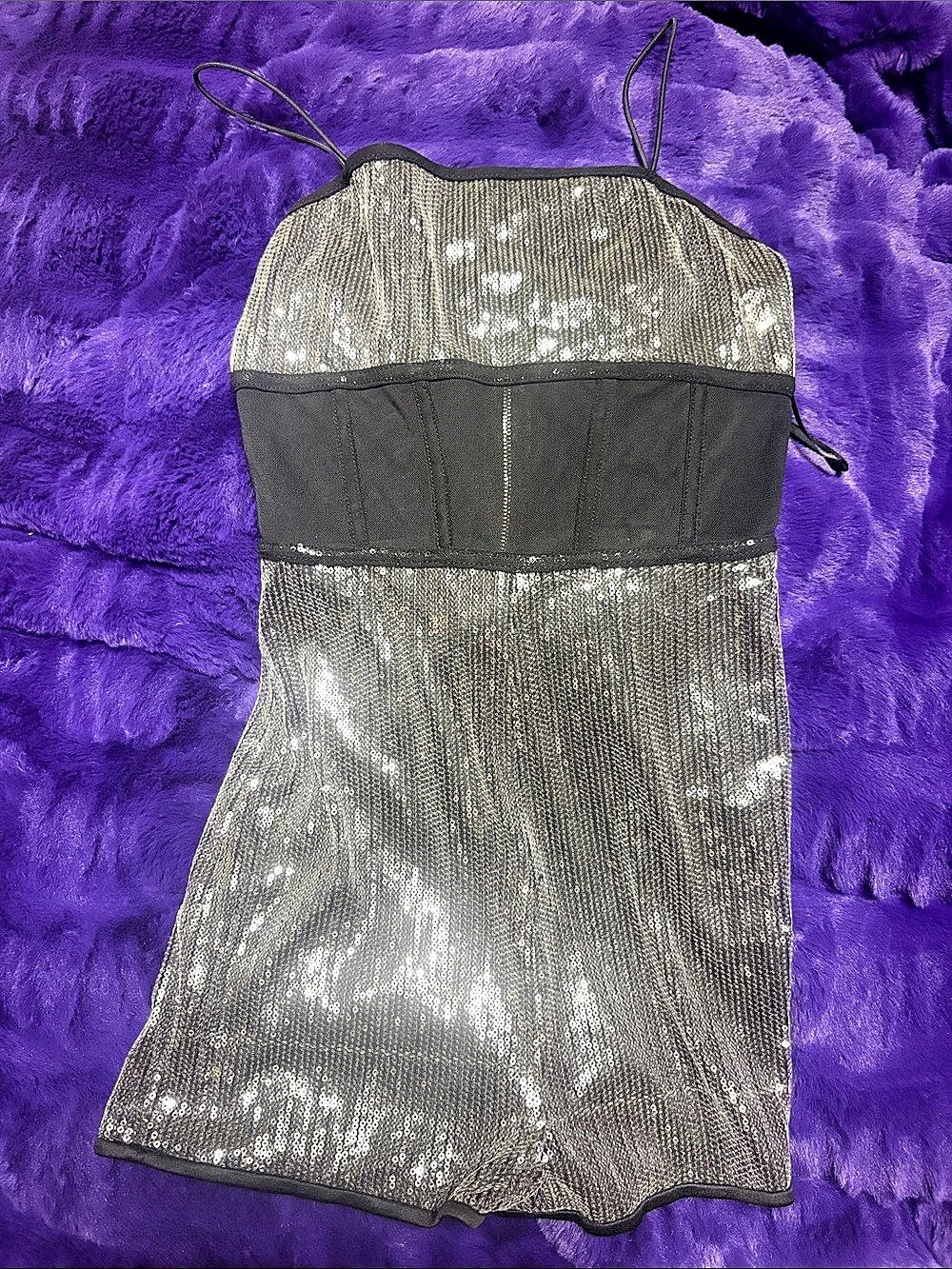 KIRAKIRA Sequin Romper in Black & Silver Size Small